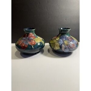 Pair Antique Moorcroft Floral Art Pottery Vases England 1920s